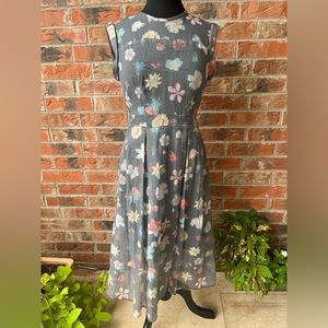 RACHEL Rachel Roy Gray Floral Midi Dress with Pastel Prints